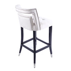 Tabouret de bar en velours clouté crème / gris / bleu marine – Siège unique, tissu et pieds en bouleau