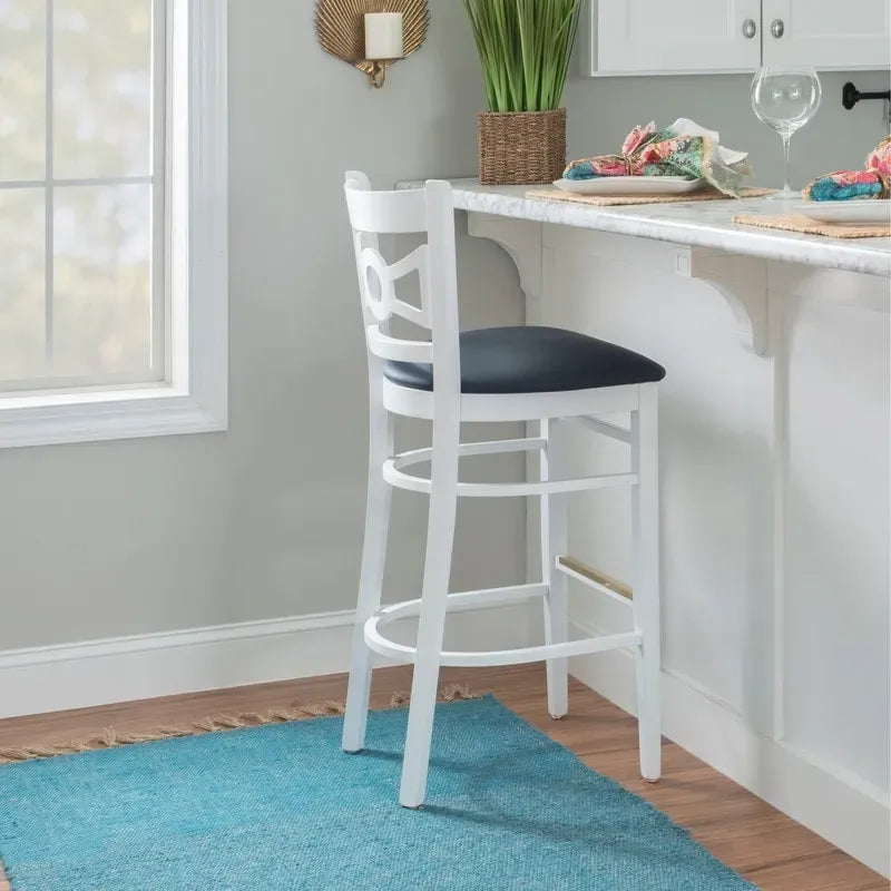 Tabouret de bar à dossier croisé blanc / blanc et marine, lot de 2
