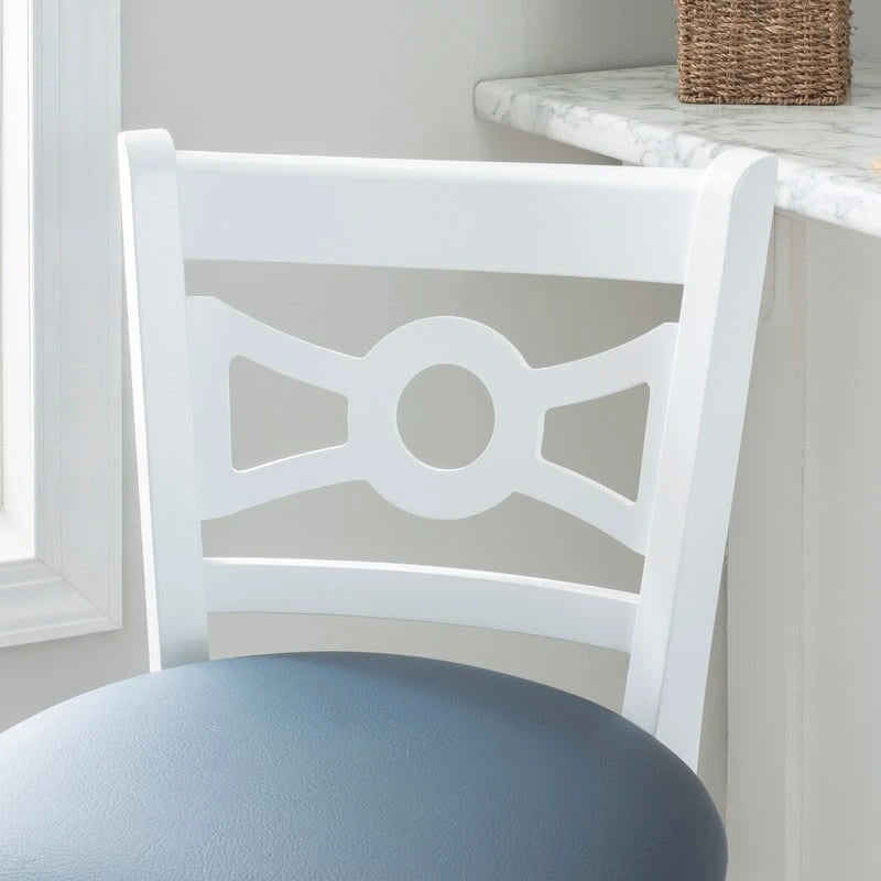 Tabouret de bar à dossier croisé blanc / blanc et marine, lot de 2