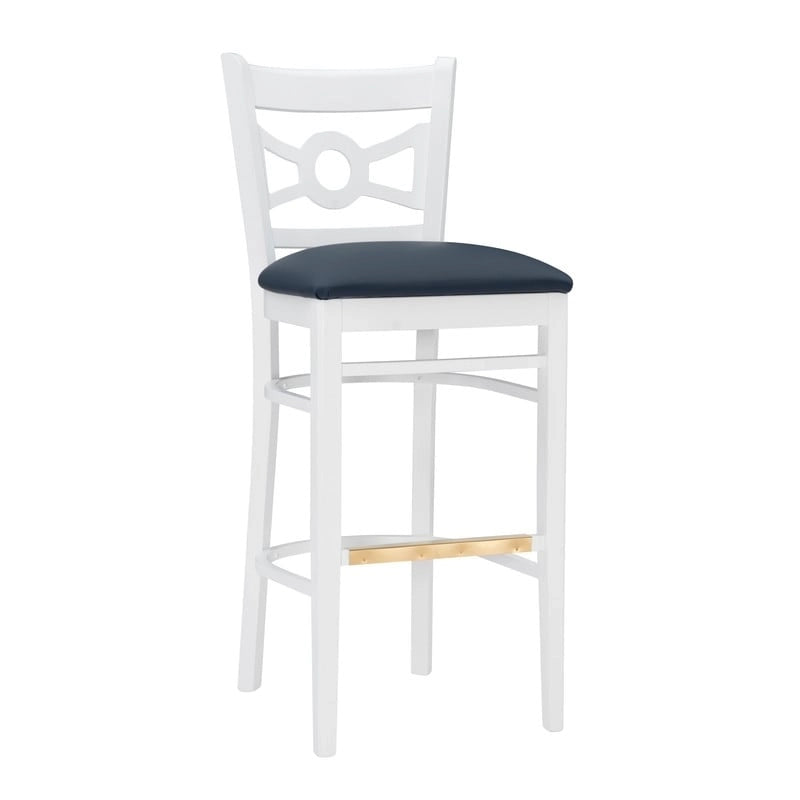 Tabouret de bar à dossier croisé blanc / blanc et marine, lot de 2