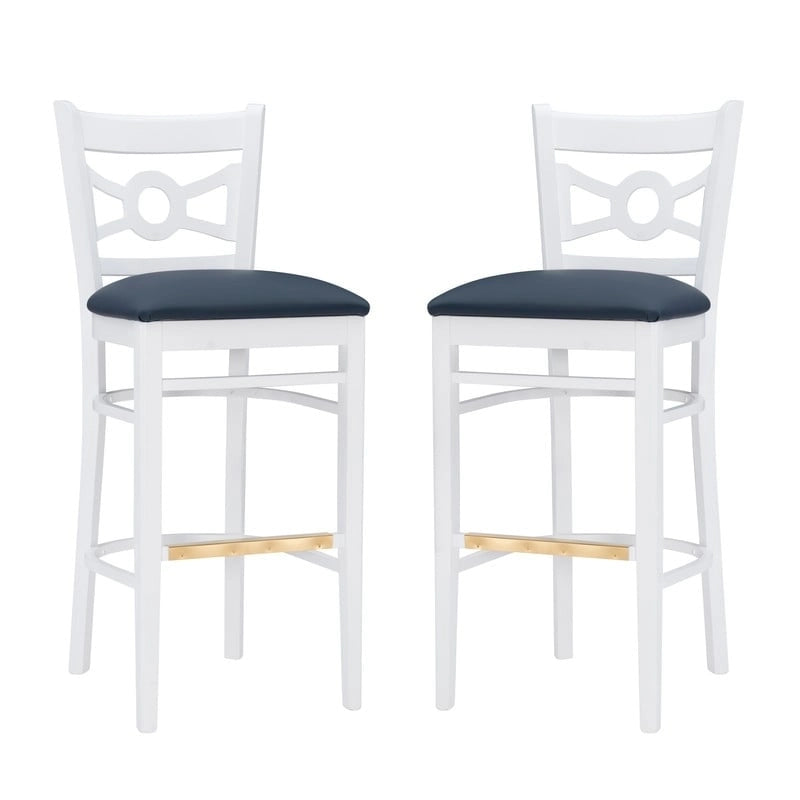 Tabouret de bar à dossier croisé blanc / blanc et marine, lot de 2