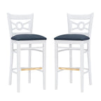 Tabouret de bar à dossier croisé blanc / blanc et marine, lot de 2