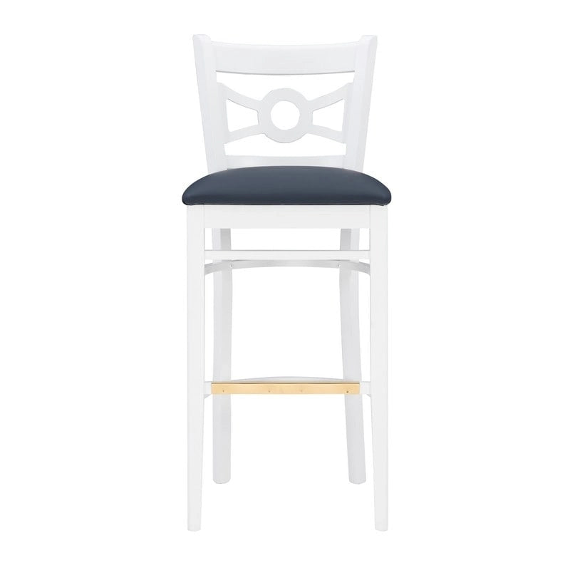 Tabouret de bar à dossier croisé blanc / blanc et marine, lot de 2