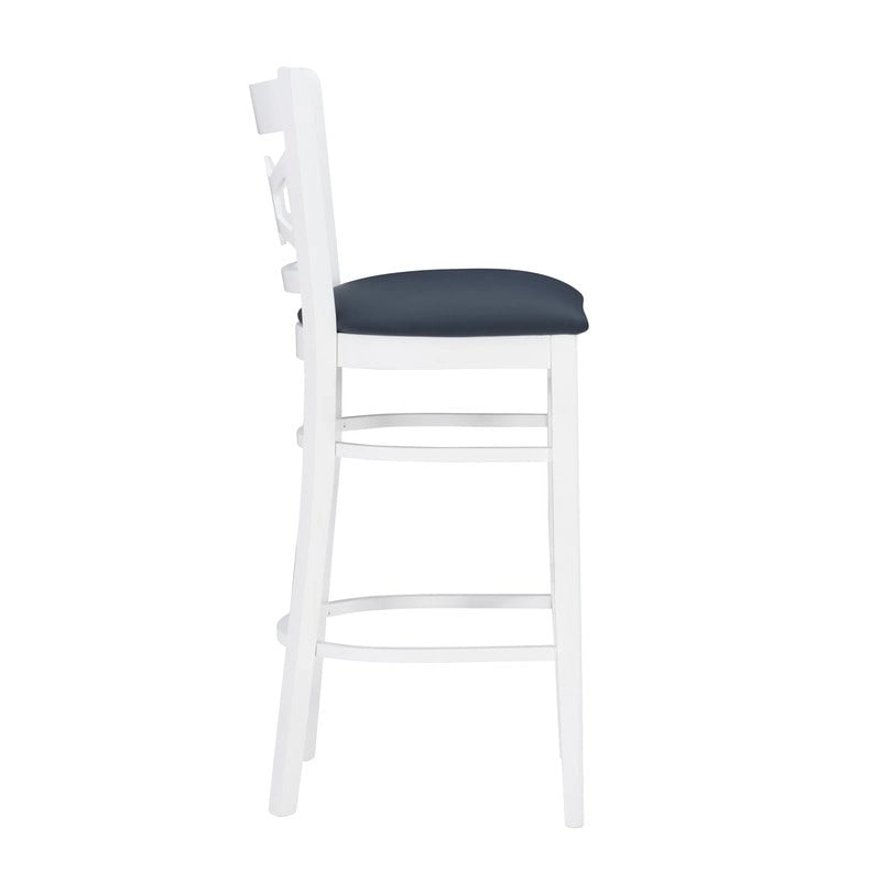 Tabouret de bar à dossier croisé blanc / blanc et marine, lot de 2