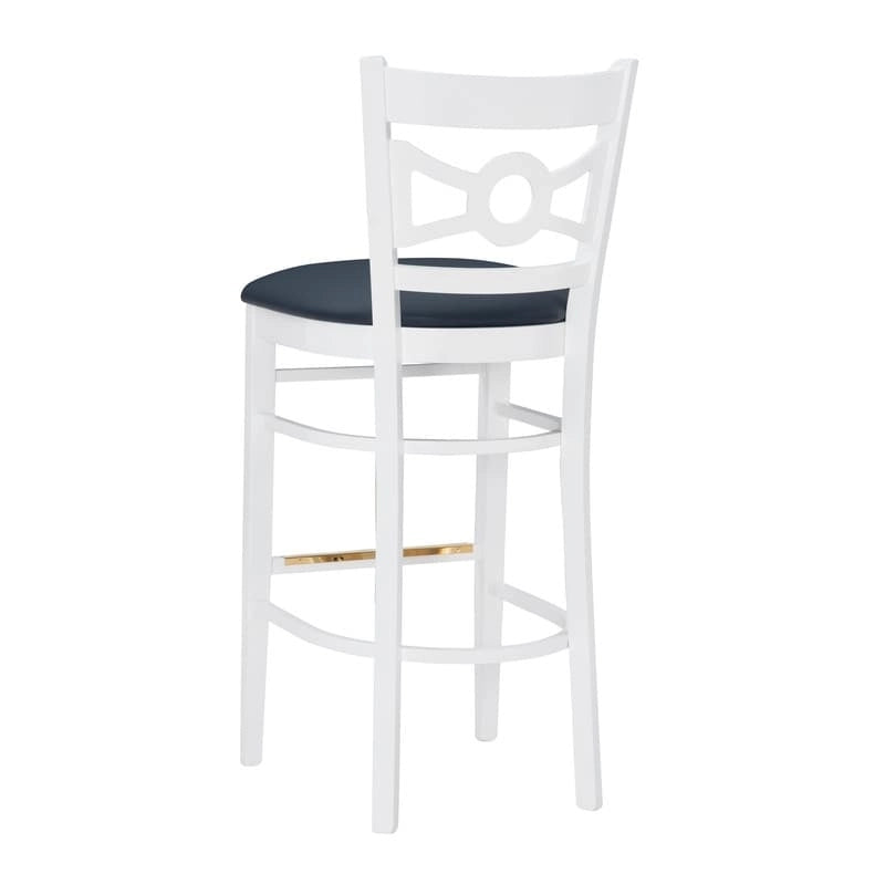 Tabouret de bar à dossier croisé blanc / blanc et marine, lot de 2