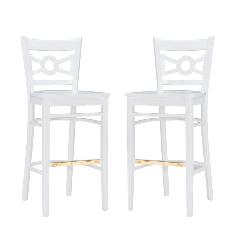 Tabouret de bar à dossier croisé blanc / blanc et marine, lot de 2