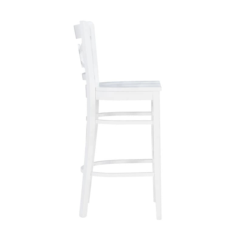Tabouret de bar à dossier croisé blanc / blanc et marine, lot de 2
