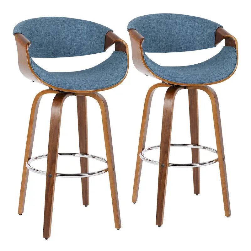 Tabouret de bar pivotant 76 cm avec pieds en bois courbé, crème/gris/anthracite/bleu, lot de 2