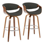 Tabouret de bar pivotant 76 cm avec pieds en bois courbé, crème/gris/anthracite/bleu, lot de 2