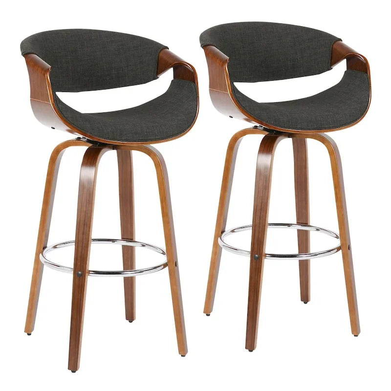 Tabouret de bar pivotant 76 cm avec pieds en bois courbé, crème/gris/anthracite/bleu, lot de 2