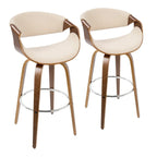 Tabouret de bar pivotant 76 cm avec pieds en bois courbé, crème/gris/anthracite/bleu, lot de 2