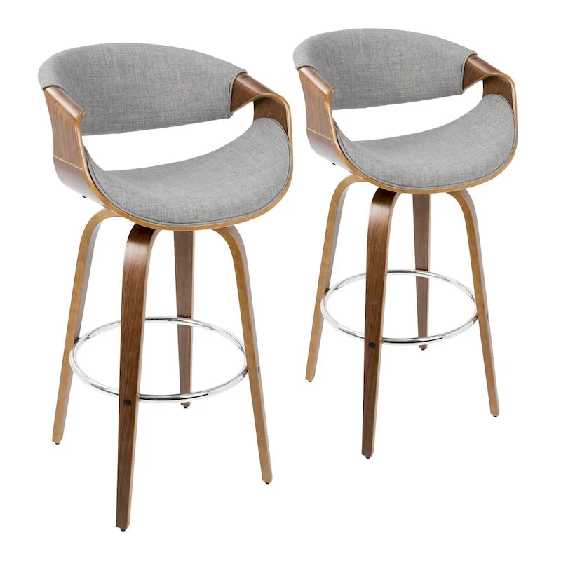 Tabouret de bar pivotant 76 cm avec pieds en bois courbé, crème/gris/anthracite/bleu, lot de 2
