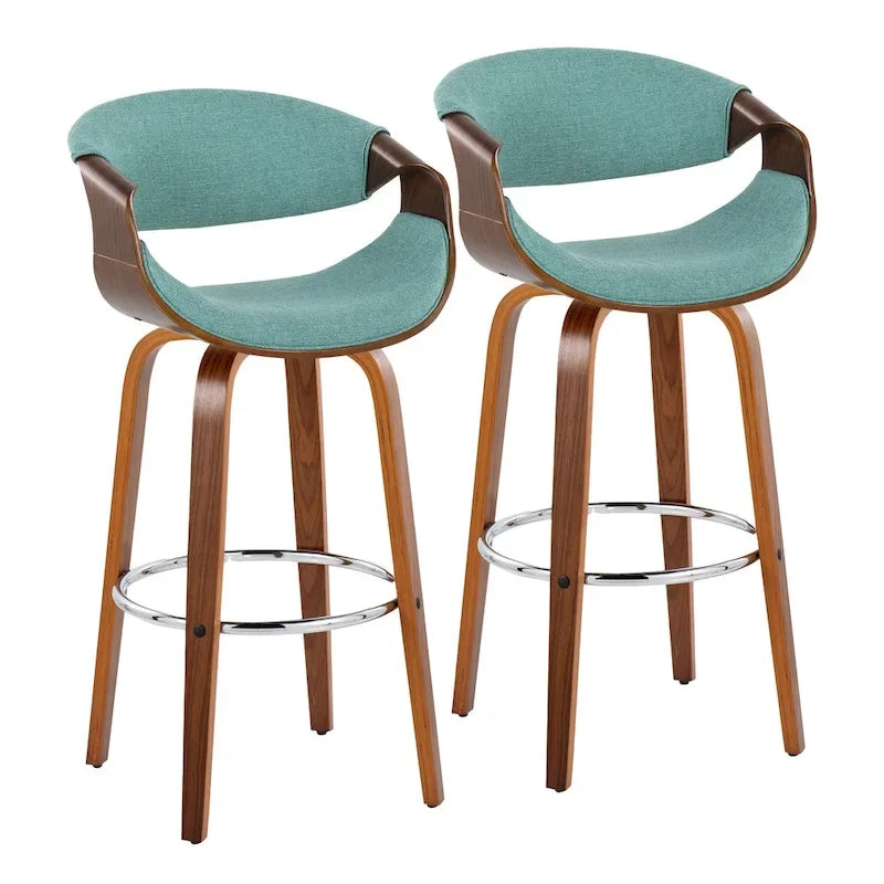 Tabouret de bar pivotant 76 cm avec pieds en bois courbé, crème/gris/anthracite/bleu, lot de 2