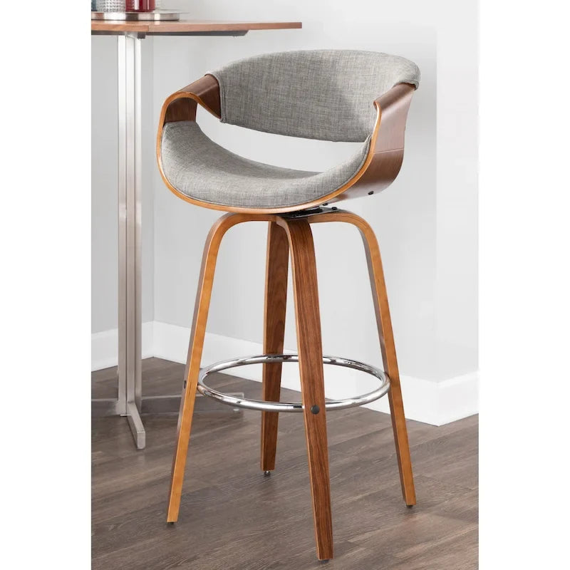Tabouret de bar pivotant 76 cm avec pieds en bois courbé, crème/gris/anthracite/bleu, lot de 2