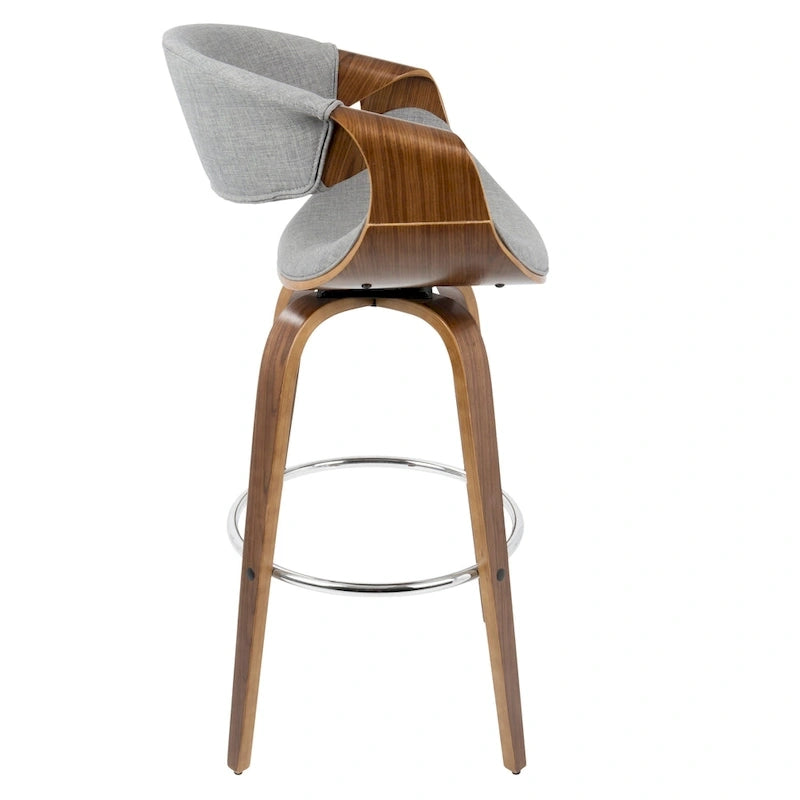 Tabouret de bar pivotant 76 cm avec pieds en bois courbé, crème/gris/anthracite/bleu, lot de 2