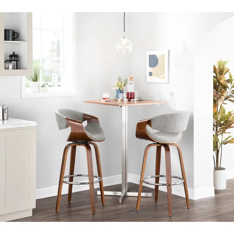 Tabouret de bar pivotant 76 cm avec pieds en bois courbé, crème/gris/anthracite/bleu, lot de 2