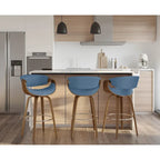 Tabouret de bar pivotant 76 cm avec pieds en bois courbé, crème/gris/anthracite/bleu, lot de 2
