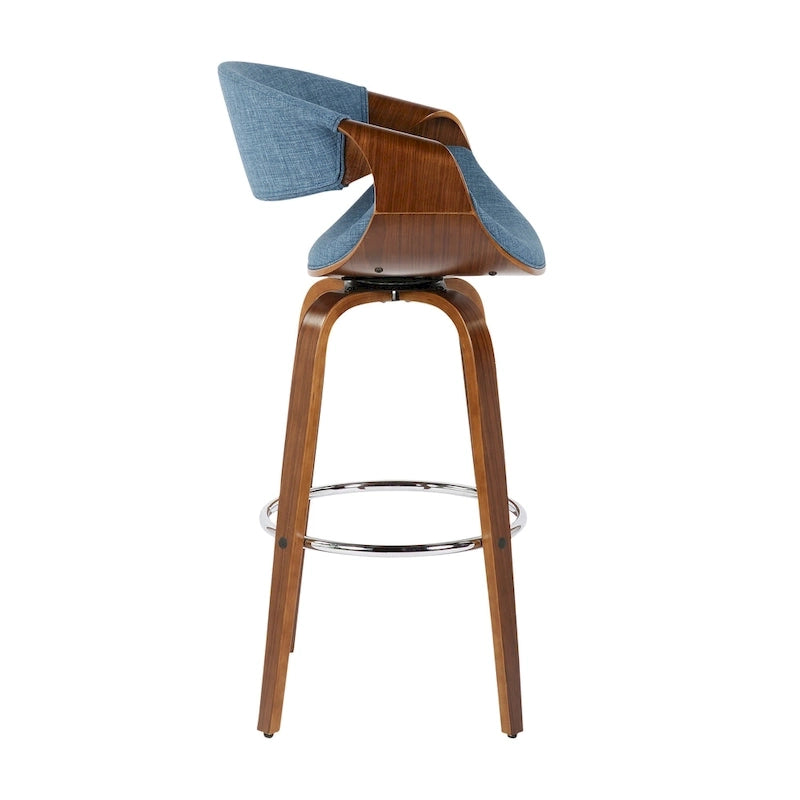 Tabouret de bar pivotant 76 cm avec pieds en bois courbé, crème/gris/anthracite/bleu, lot de 2