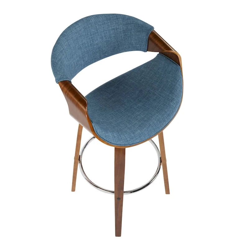 Tabouret de bar pivotant 76 cm avec pieds en bois courbé, crème/gris/anthracite/bleu, lot de 2