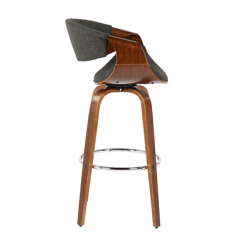 Tabouret de bar pivotant 76 cm avec pieds en bois courbé, crème/gris/anthracite/bleu, lot de 2
