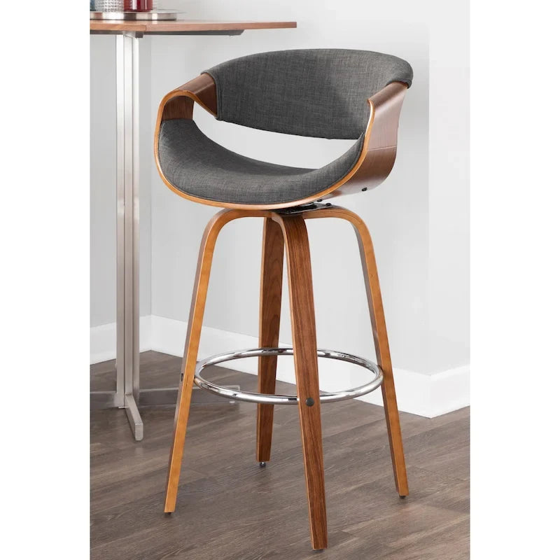 Tabouret de bar pivotant 76 cm avec pieds en bois courbé, crème/gris/anthracite/bleu, lot de 2