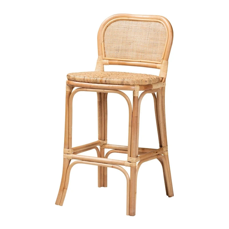 Tabouret de bar/comptoir en rotin marron naturel – Style bohème, 1 place