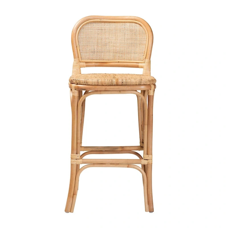 Tabouret de bar/comptoir en rotin marron naturel – Style bohème, 1 place