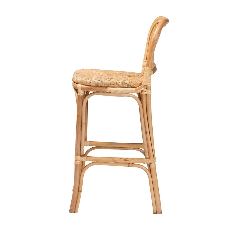 Tabouret de bar/comptoir en rotin marron naturel – Style bohème, 1 place