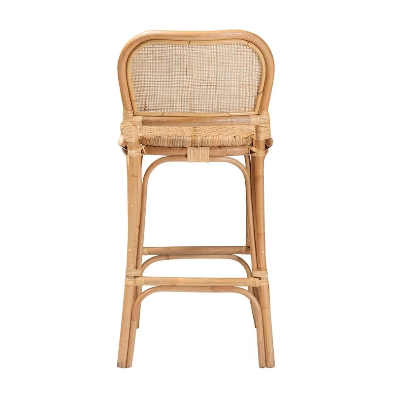 Tabouret de bar/comptoir en rotin marron naturel – Style bohème, 1 place