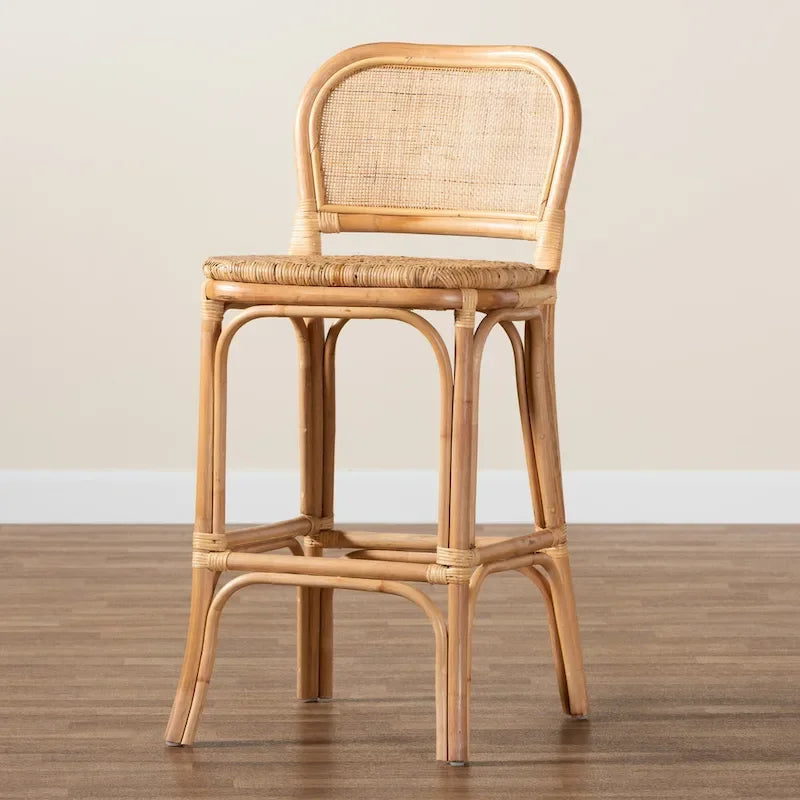 Tabouret de bar/comptoir en rotin marron naturel – Style bohème, 1 place