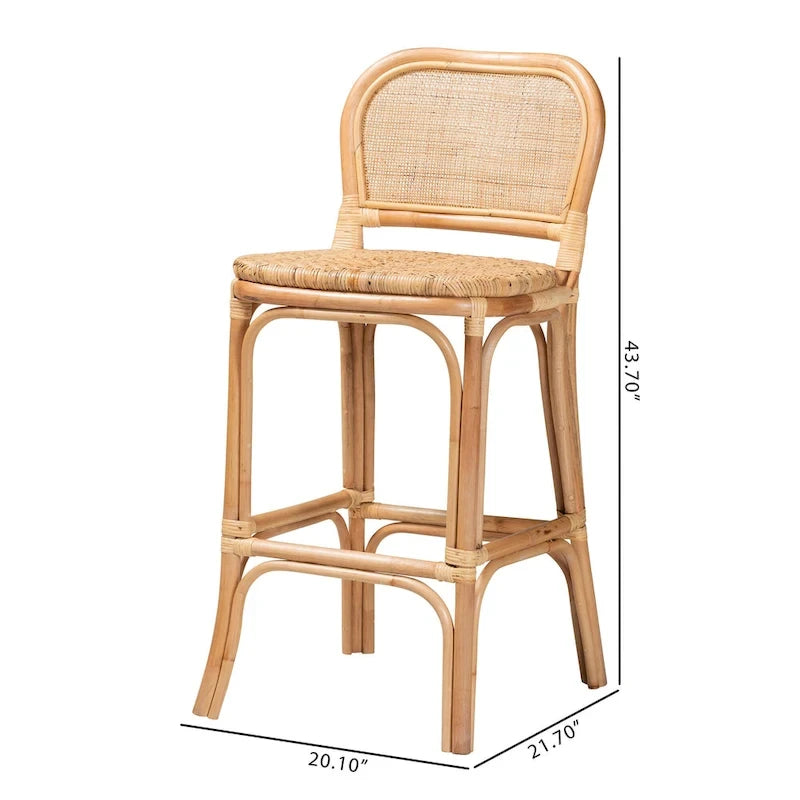 Tabouret de bar/comptoir en rotin marron naturel – Style bohème, 1 place