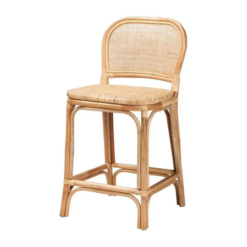 Tabouret de bar/comptoir en rotin marron naturel – Style bohème, 1 place