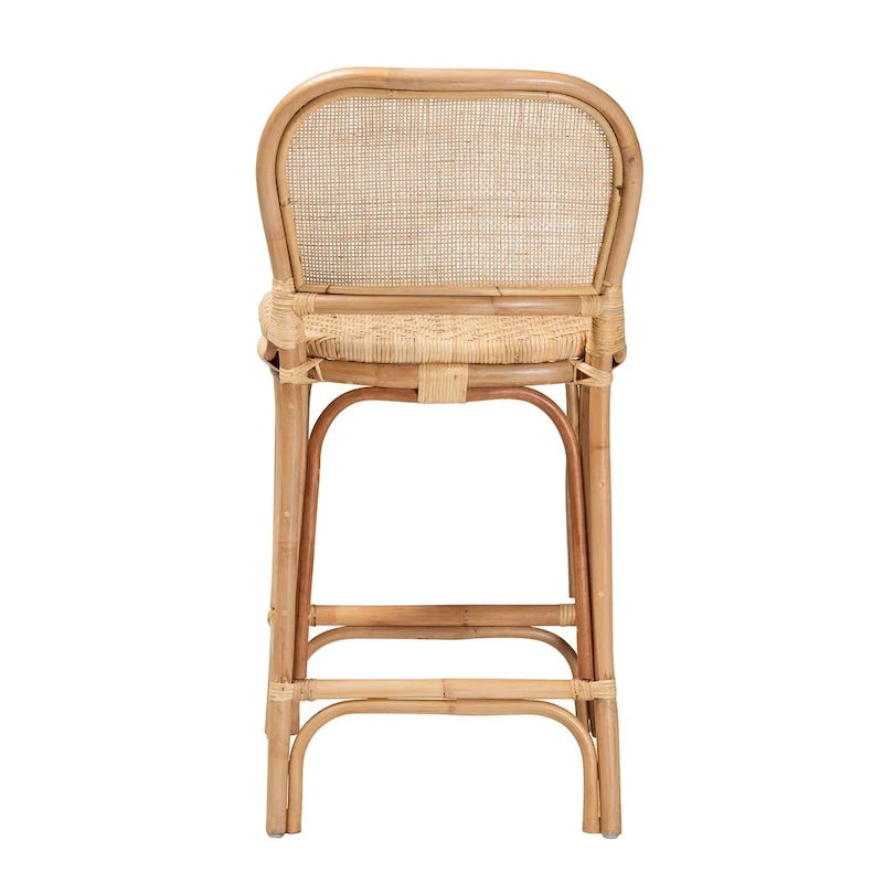 Tabouret de bar/comptoir en rotin marron naturel – Style bohème, 1 place