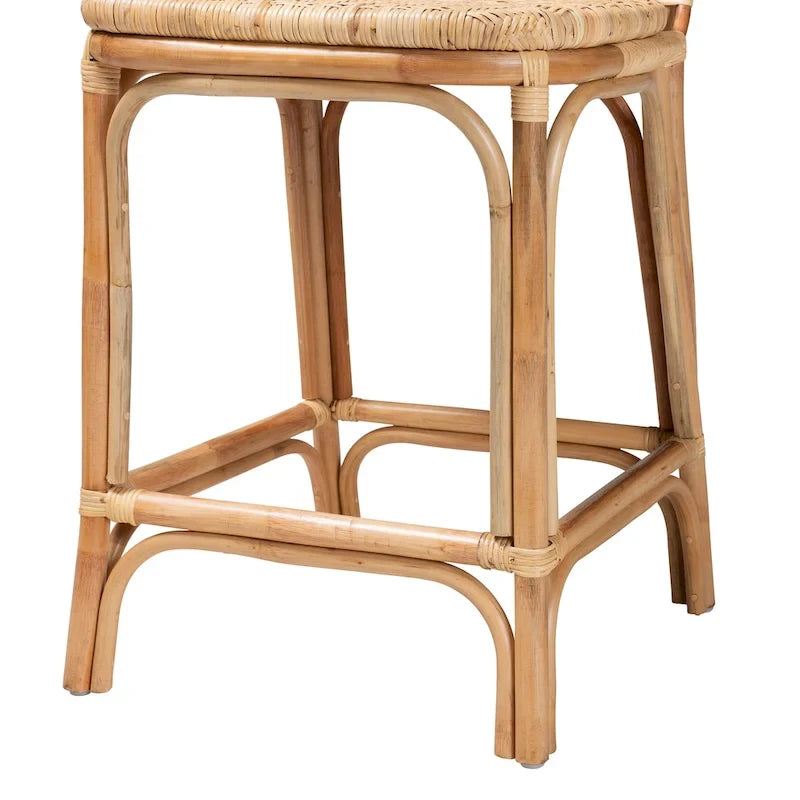 Tabouret de bar/comptoir en rotin marron naturel – Style bohème, 1 place