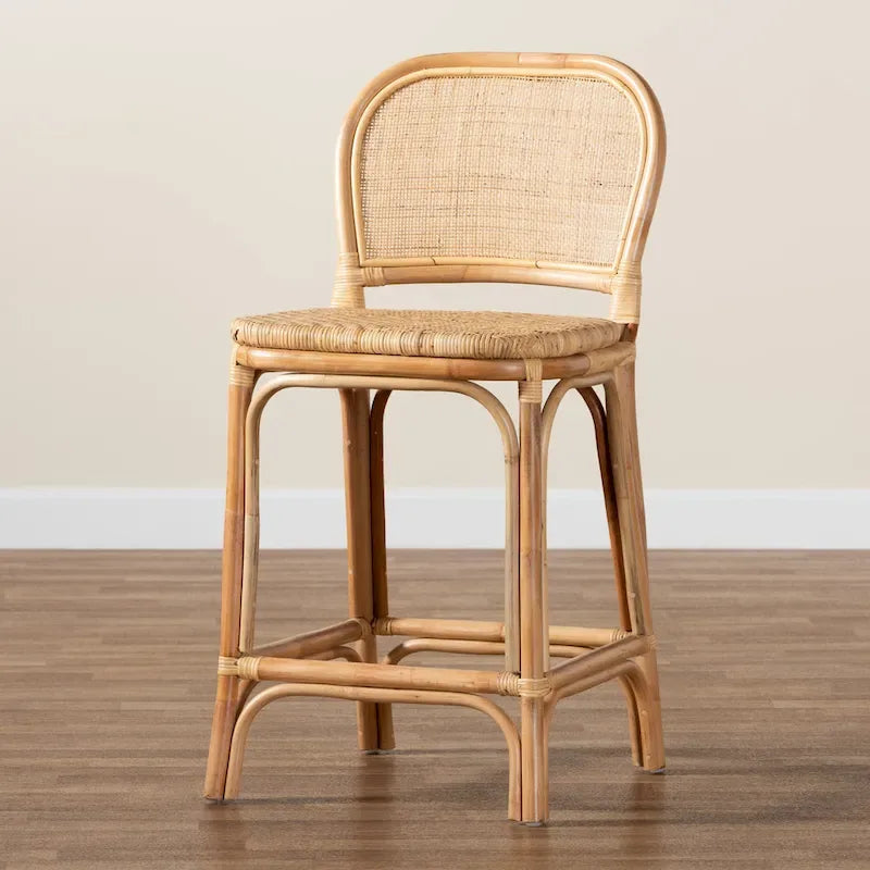 Tabouret de bar/comptoir en rotin marron naturel – Style bohème, 1 place