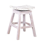 Tabouret de comptoir de selle blanc / noir naturel, base en bois de manguier, 1 place