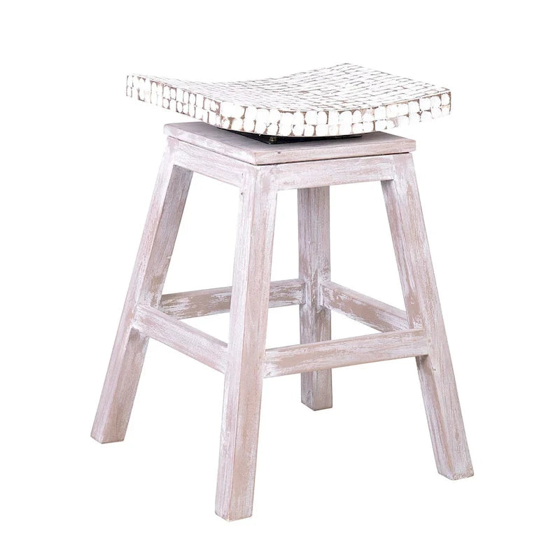 Tabouret de comptoir de selle blanc / noir naturel, base en bois de manguier, 1 place
