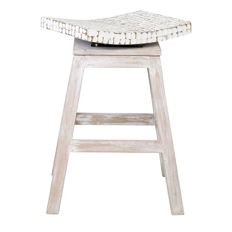 Tabouret de comptoir de selle blanc / noir naturel, base en bois de manguier, 1 place