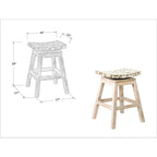 Tabouret de comptoir de selle blanc / noir naturel, base en bois de manguier, 1 place