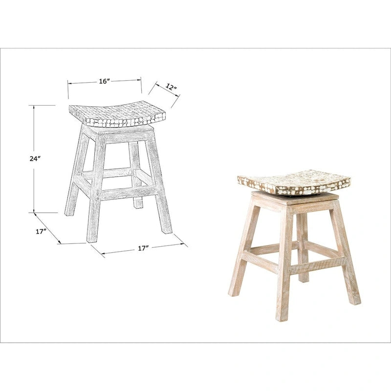 Tabouret de comptoir de selle blanc / noir naturel, base en bois de manguier, 1 place