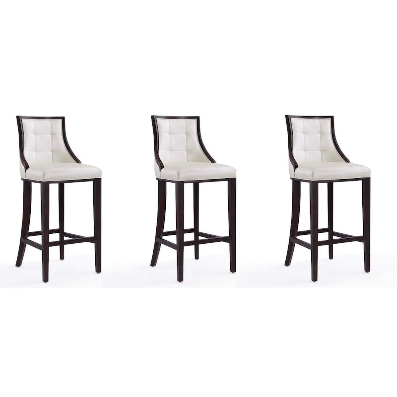 Tabouret de bar avec dossier en noyer, lot de 3 – Blanc nacré / Bronze / Crème / Gris