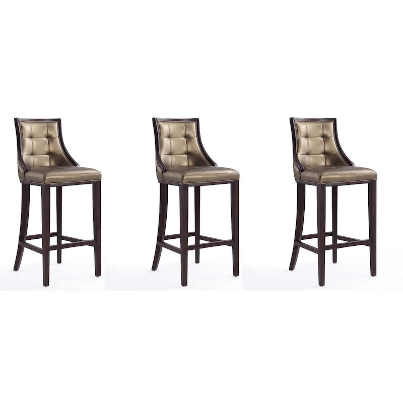 Tabouret de bar avec dossier en noyer, lot de 3 – Blanc nacré / Bronze / Crème / Gris
