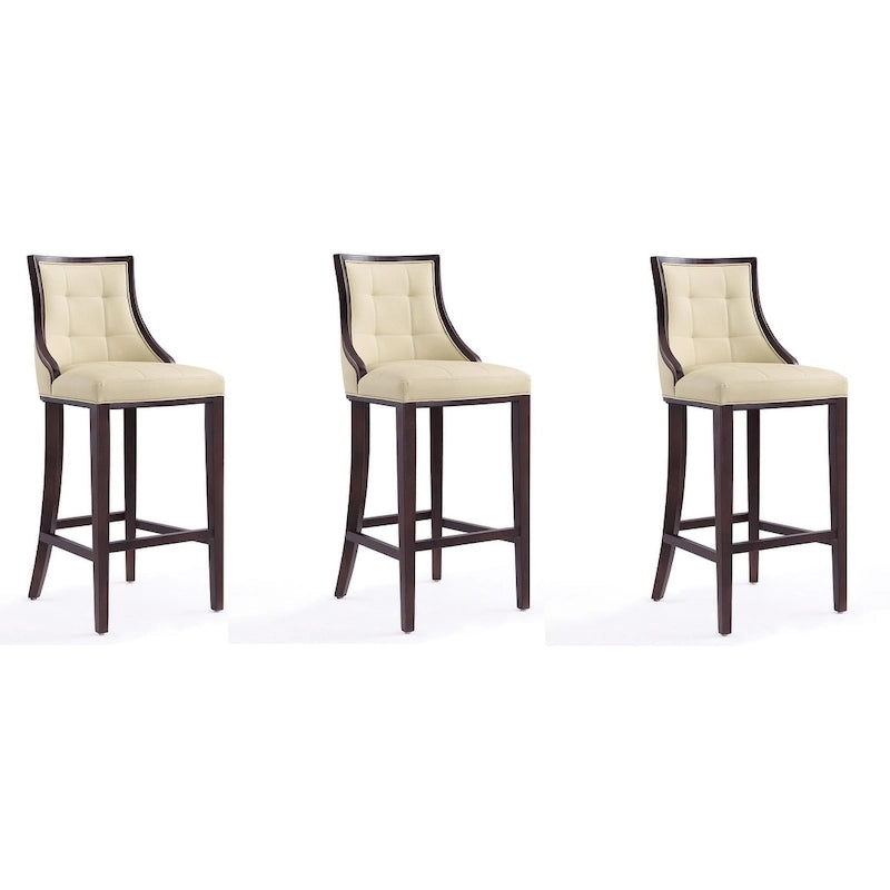 Tabouret de bar avec dossier en noyer, lot de 3 – Blanc nacré / Bronze / Crème / Gris
