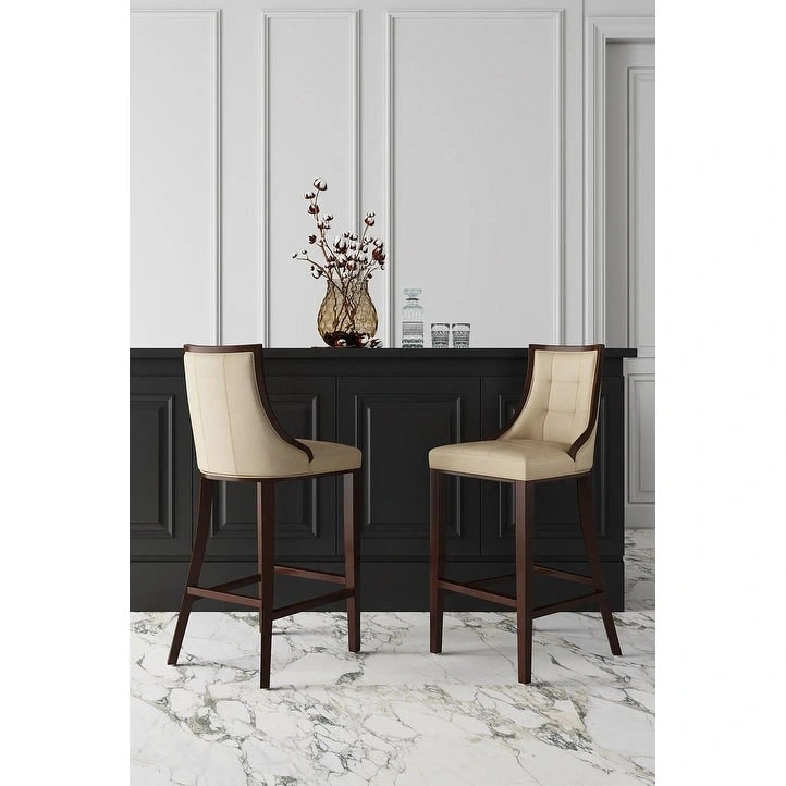 Tabouret de bar avec dossier en noyer, lot de 3 – Blanc nacré / Bronze / Crème / Gris