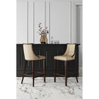 Tabouret de bar avec dossier en noyer, lot de 3 – Blanc nacré / Bronze / Crème / Gris