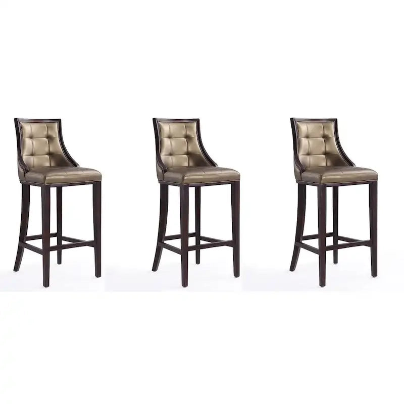 Tabouret de bar avec dossier en noyer, lot de 3 – Blanc nacré / Bronze / Crème / Gris