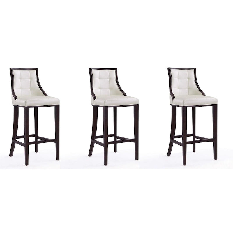Tabouret de bar avec dossier en noyer, lot de 3 – Blanc nacré / Bronze / Crème / Gris
