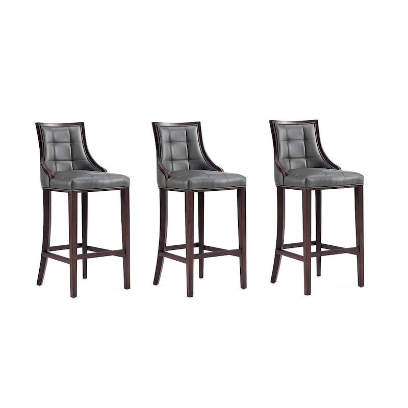 Tabouret de bar avec dossier en noyer, lot de 3 – Blanc nacré / Bronze / Crème / Gris