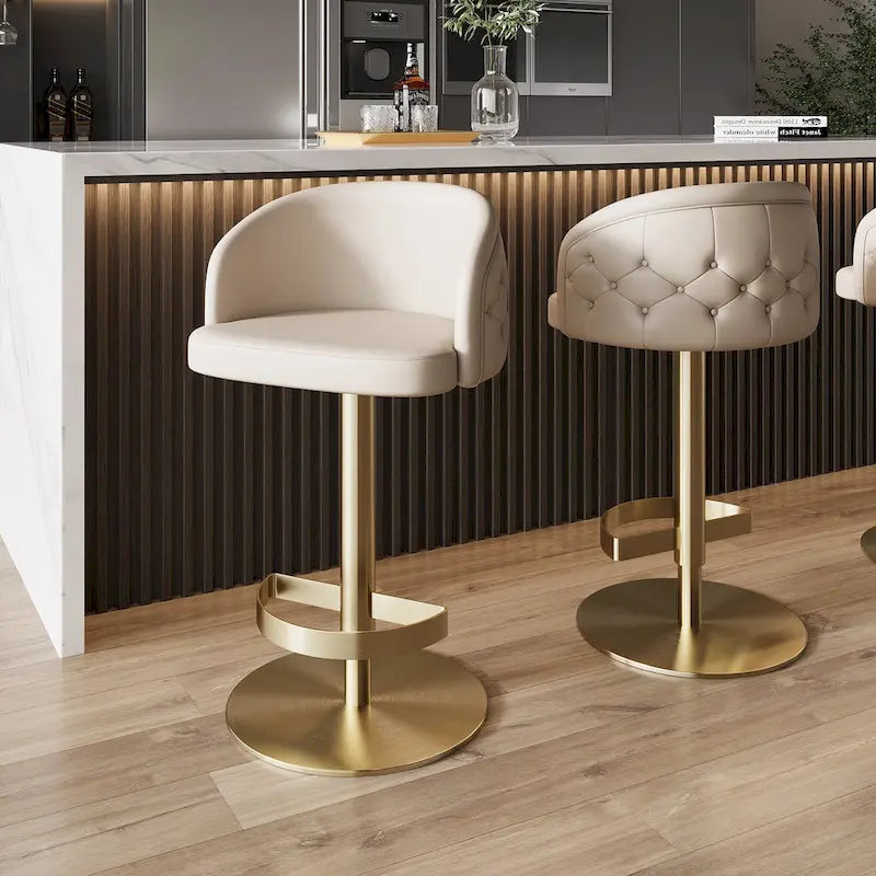 Tabouret de bar en PU kaki, pivotant et réglable en hauteur, siège unique — Or/Noir