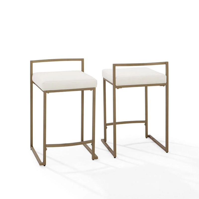 Tabouret de comptoir en velours crème et gris, lot de 2 — Piètement luge moderne, 2 places